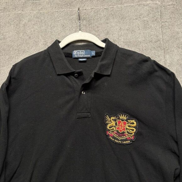 Vtg Polo Ralph Lauren Shirt Mens Large Black ‎ Dragon Lunar New Year Gold Patch